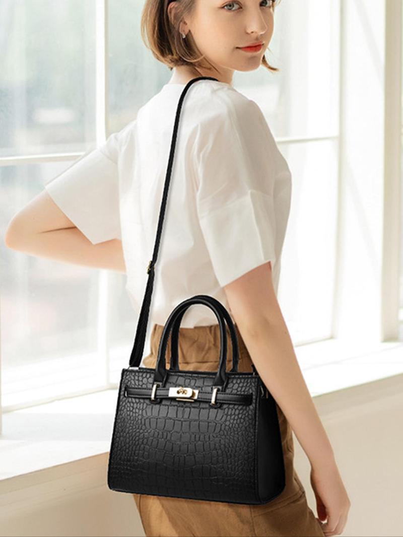 Product Introduction of Women's Fashionable Crocodile Embossed Tote Bag & Wallet & Clutch Bag, Large Capacity Pu Tote Bag with Shoulder Strap, Casual Trendy Versatile High-quality Daily Commuting  Bag Set 5