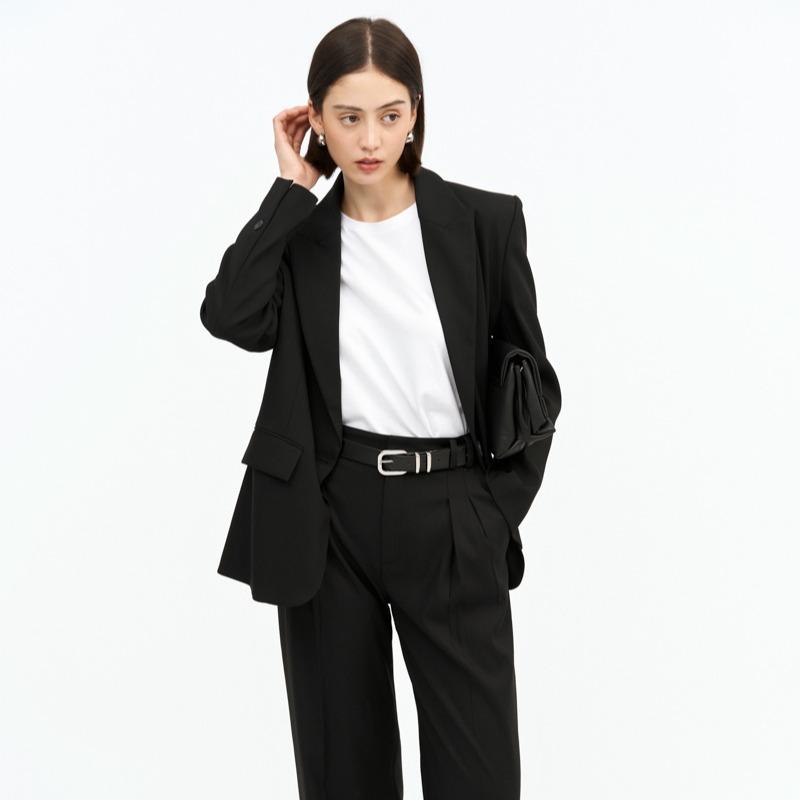 Blazer tuýt si dáng oversize_MONO TALK cúc vân gỗ_MOF23W-T40004TK