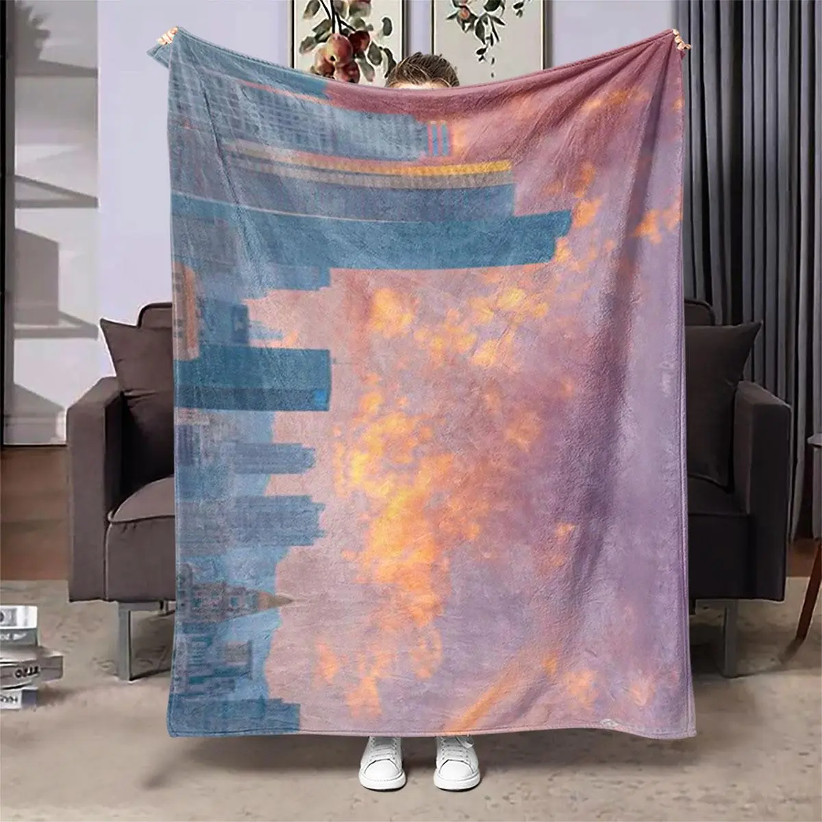 City Pattern Blanket, Soft Throw Blanket, Air-conditioned Room Blanket, Warm Nap Blanket for Home & Office, Gift for Friend & Family