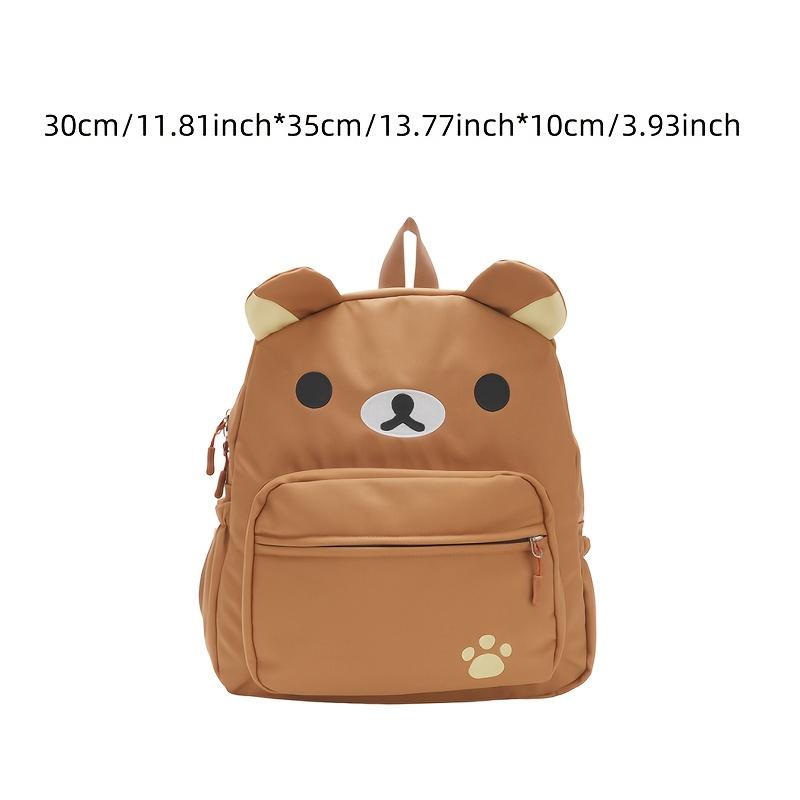 Product Introduction of Chic Bear-Themed Nylon Backpack for Women - Casual School & Travel Daypack, Solid Color with Practical Pockets, Available in White/Brown/Yellow 18