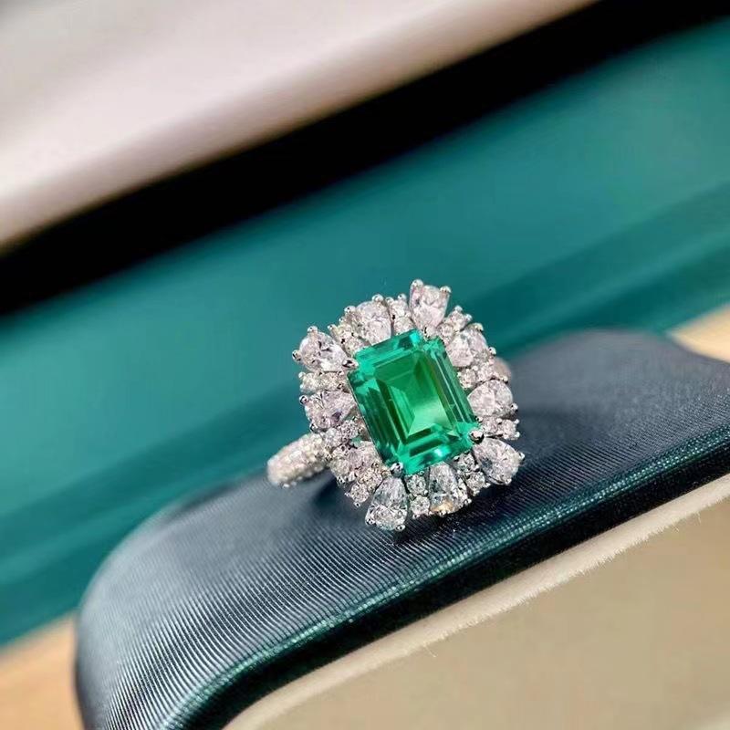 Product Introduction of Simple Super Shiny Elegant Emerald Set Rings Necklace Frosty Style Stud Earrings Online Influencer Necklace TikTok Cross-Border Hot Sale 0