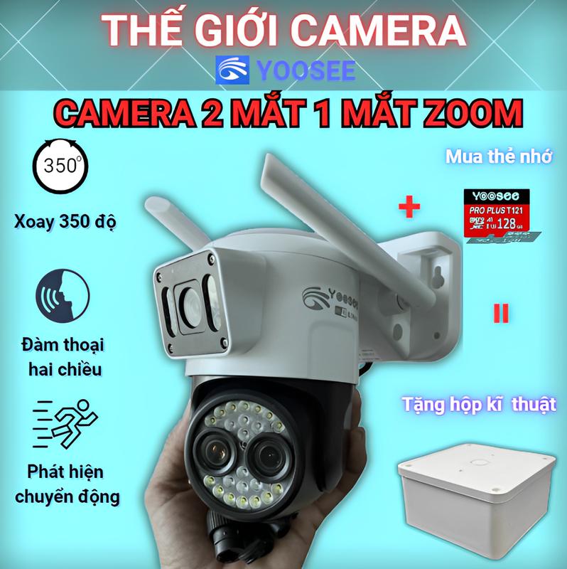 Tặng Hộp Kỹ Thuật khi Mua Cam kèm thẻ nhớ CAMERA YOOSEE Q26D ZOOM - 3 MẮT XEM 2 KHUNG HÌNH PHÓNG TO ZOOM - NGOÀI TRỜI CHỐNG NƯỚC CỰC NÉT - BÁO ĐỘNG CHỐNG TRỘM - XOAY 350 ĐỘ - ĐÀM THOẠI 2 CHIỀU
