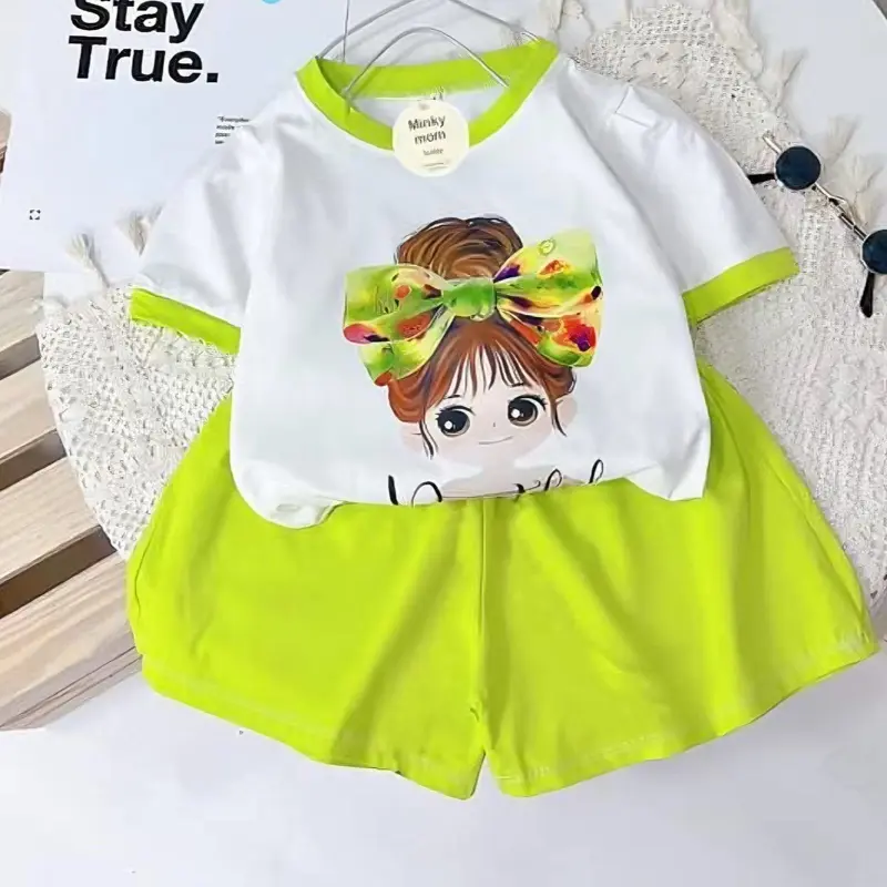 xinh gai Bộ cộc tay in hình BÚP BÊ Cô gái dễ thương cho bé gái .đồ mùa hè cho bé .vải cotton set chobe 5