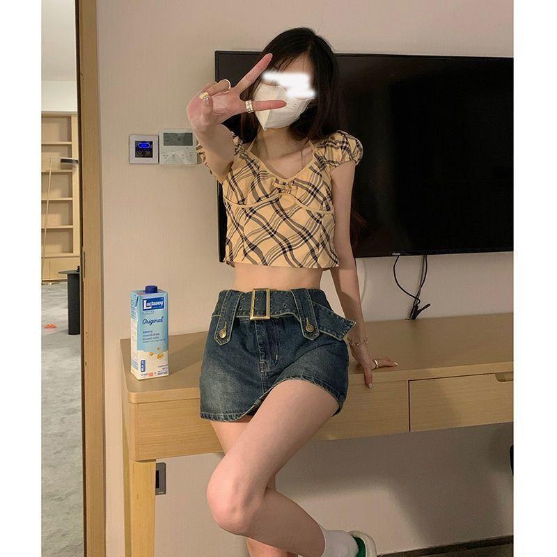 Chân Váy Denim Chữ A Cạp Cao Phong Cách Cô Gái Nóng Bỏng, Hàng Mới Về Mùa Hè Của Phụ Nữ, Chân Váy Ngắn Bó Dễ Phối Đồ Màu Đen, Thích Hợp Cho Quần Short, Thiết Kế Thời Trang 8