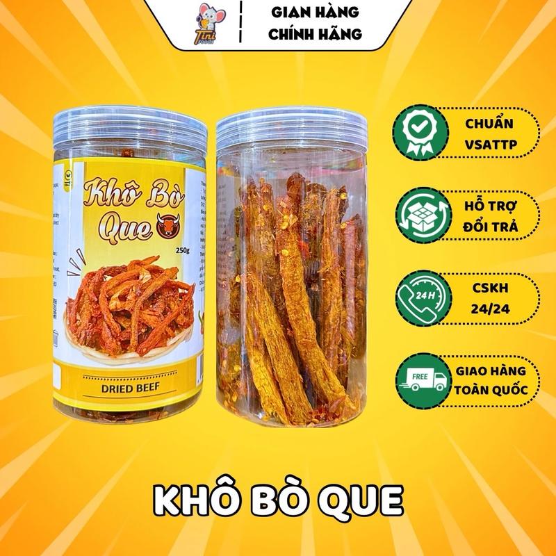Khô Bò Que Hồng Ngự Thượng Hạng - Lon 250g - Đồ Ăn Vặt Snack Food Cay Thức Ăn Chua
