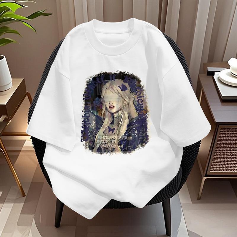 Áo Thun Cotton Ngắn Tay, Phong Cách Cổ Điển Mỹ Dáng Rộng Vừa Vặn, Thiết Kế Đẹp, Phong Cách Âu Mỹ Tối Màu, In Hình, Áo Cổ Thuyền Dành Cho Nữ 0