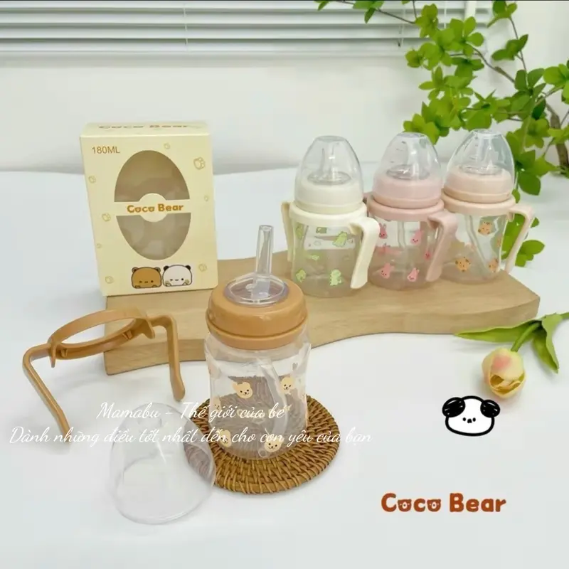 ( Tặng Cọ Ống Hút ) Bình Tập Hút Tập Uống Cầm Tay CocoBear Ống Hút Silicone Mềm Mại Chống Sặc, Dung Tích 180ml/ 240ml Cho Bé Mamabu 6