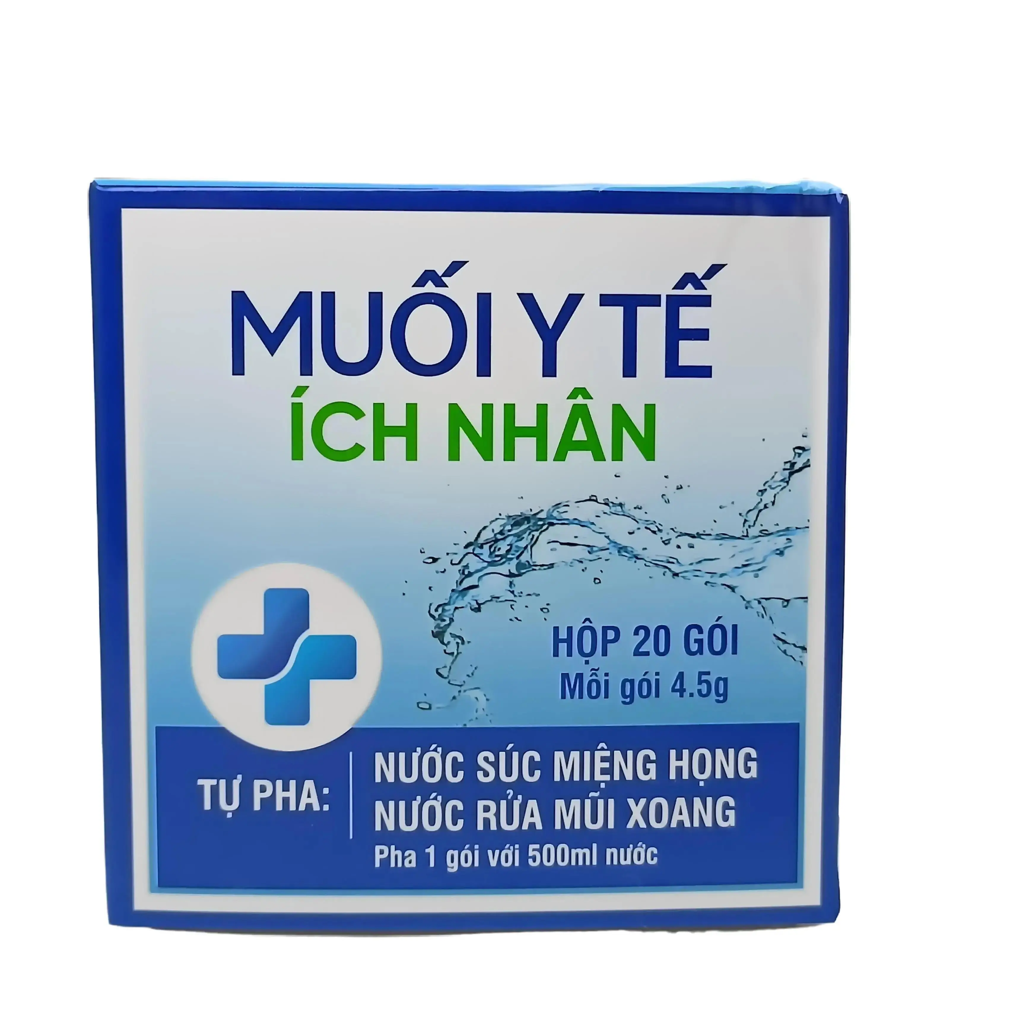 Muối Y Tế Ích Nhân tự pha hộp 20 gói x 4.5g gói pha với 500ml