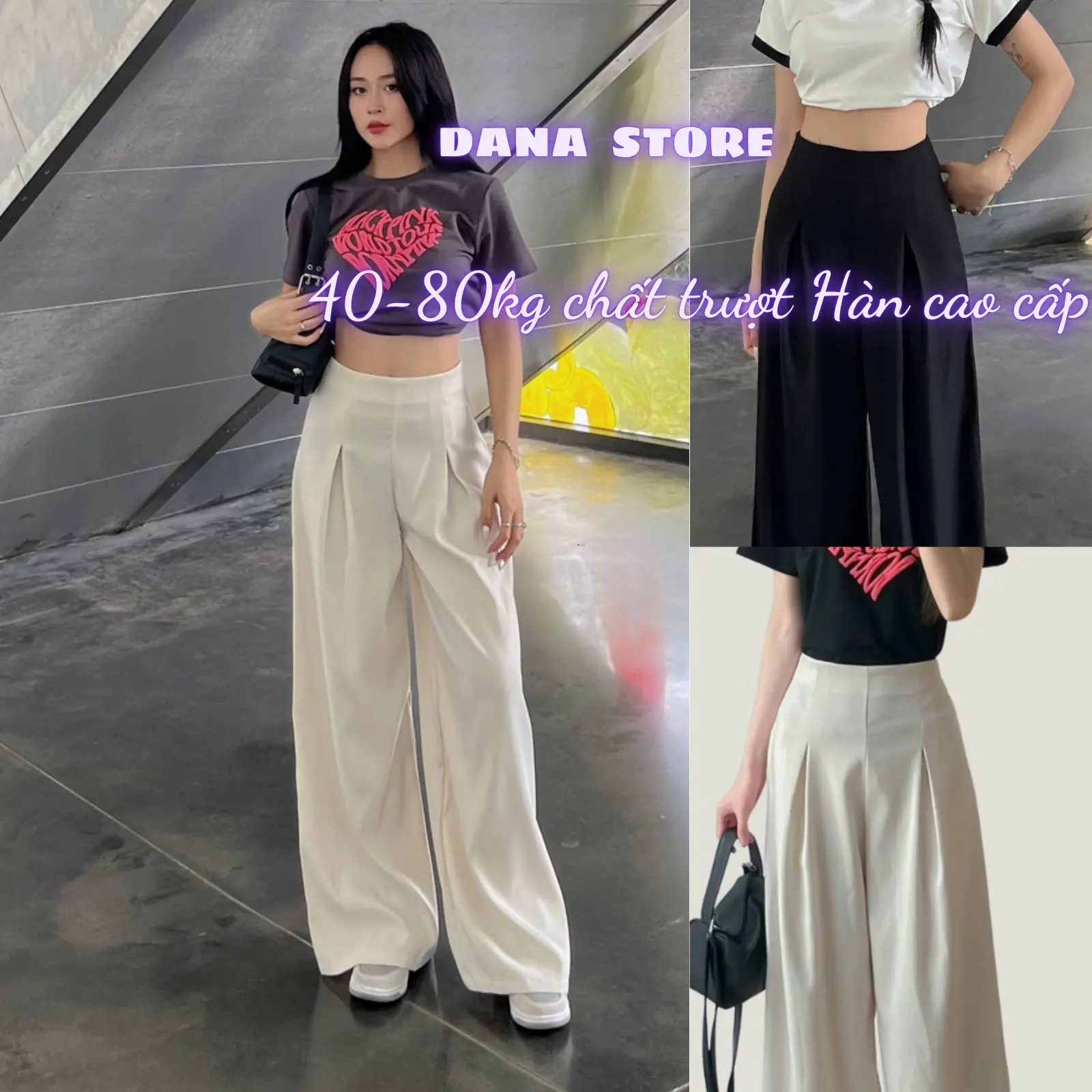 Quần ống rộng nữ gen eo khóa lệ hack chiều cao dáng dài 107cm outfit 1m70.