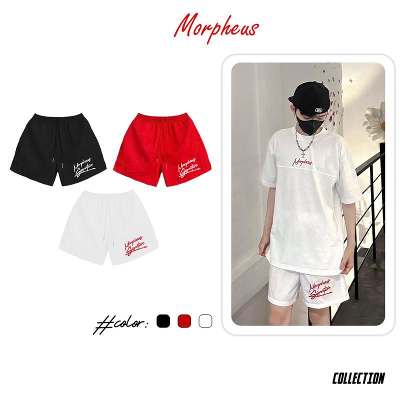 Quần short dù Morpheus, quần đùi unisex thêu, Vải dù nhăn dày cao cấp, co giãn