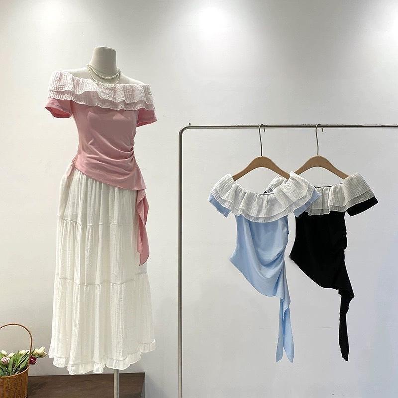 Áo Thun Trễ Vai Tà Dài Tay Ngắn 45-90Kg Có Bigsize Sài Gòn Top Nữ Women Chất Thun Tăm Co dãn - A.1350