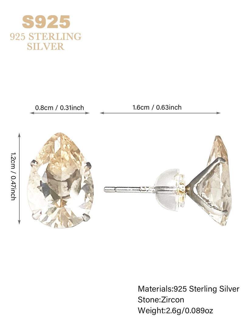 Product Introduction of S925 Sterling Silver Water Drop Shaped Zirconia Earrings, Elegant All-match Jewelry for Girls Gift, Female Classic Women's Summer Accessories 2024 for Daily Wear 1