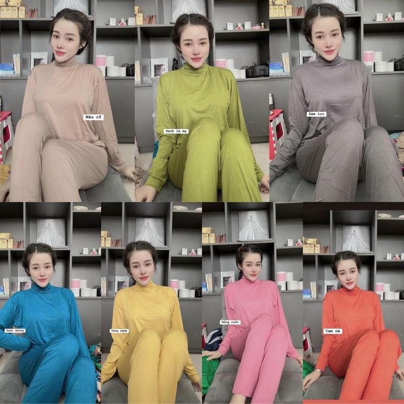 Đồ bộ Nữ ủ kem cổ cao thun dẻo lạnh và gân tăm siêu mát mịn Size từ 40kg đến 60kg