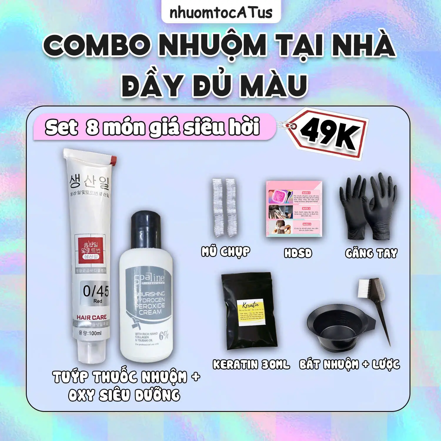 Combo 8 món nhuộm tóc tại nhà đầy đủ màu nhuộm xanh đen nâu đỏ nâu sữa tặng kèm bộ dụng cụ nhuộm tóc