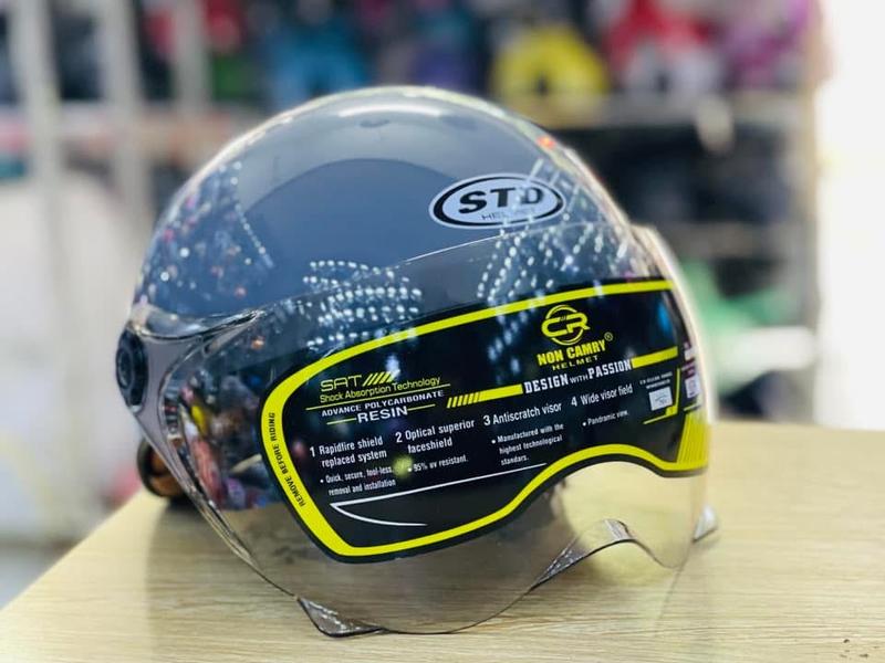 mũ bảo hiểm nửa đầu có kính chống tia UV chính hãng STD hàng đạt chuẩn có tem QC SIZE VÒN ĐẦU 54CM>58CM bảo hành 12 tháng