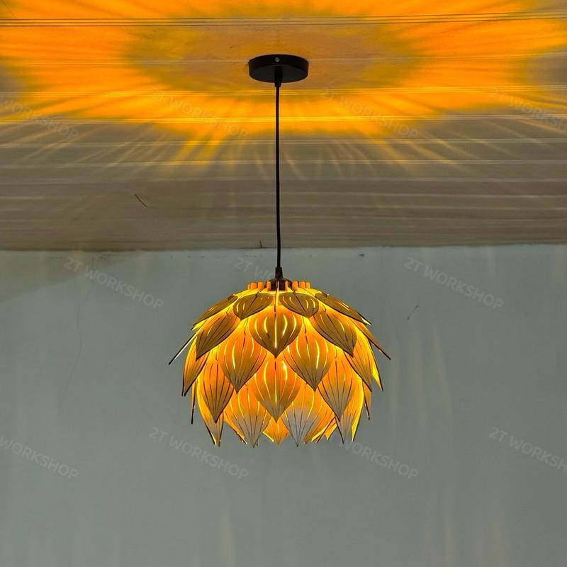 Đèn Thả Gỗ Trang Trí Decor Bông Sen 2T WORKSHOP DT30 1