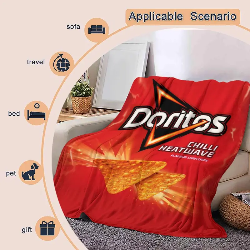 Cartoon Doritos Pattern Blanket, 1 Count Soft Comfortable Warm Throw, Air-conditioned Room Blanket, Warm Nap Blanket for Home & Office 7