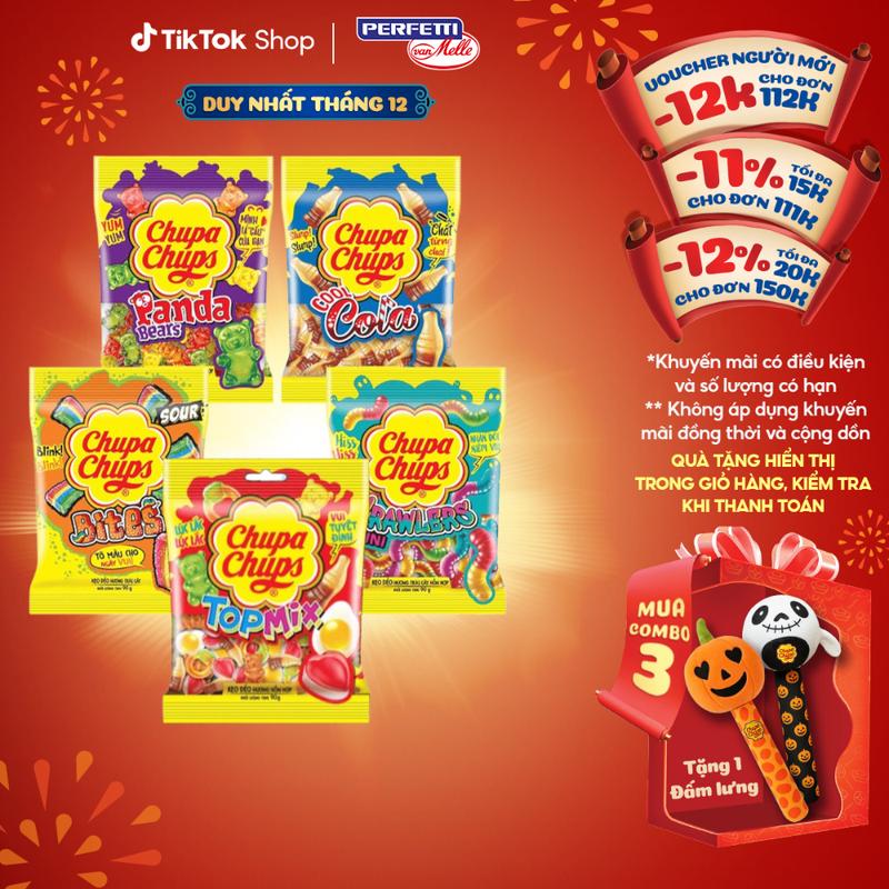 Kẹo dẻo Chupa Chups hương trái cây hỗn hợp hương cola mang đến vị ngọt vị chua và đa dạng hình dáng