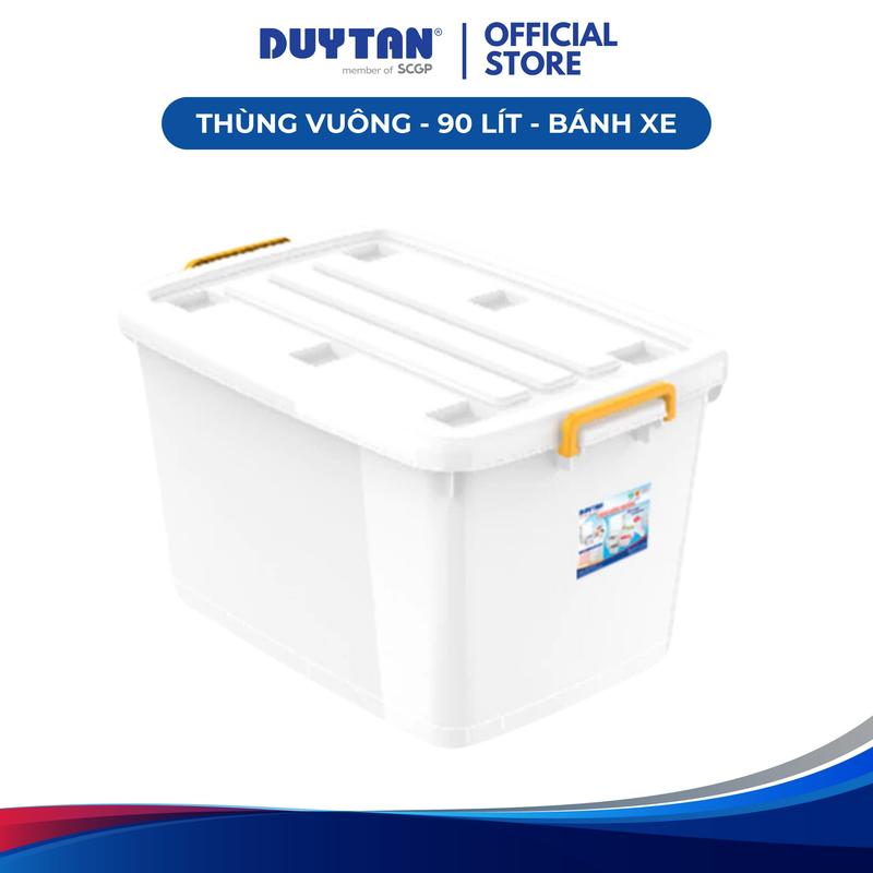 Thùng vuông 90-bánh xe DUY TÂN nhựa PP, thùng nhựa lưu trữ đa năng có bánh xe, quai xách 2 bên túi đựng sách hộp & thùng