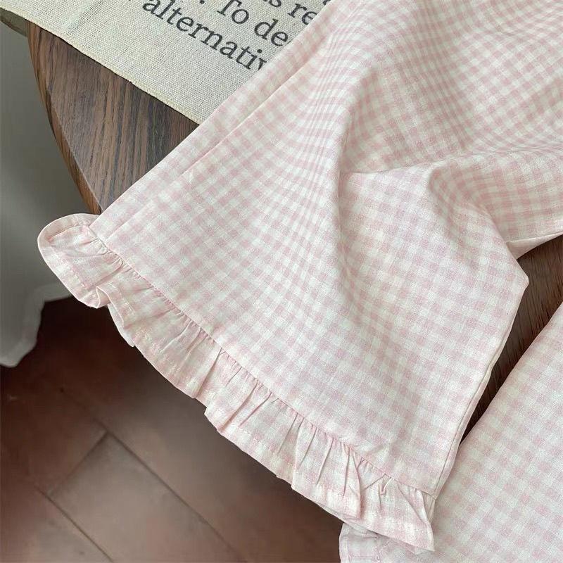 Bloomkids-Áo Thun Ngắn Tay Có Nơ Trắng Cho Bé Gái, Quần Ống Rộng Ren Kẻ Sọc, Bộ Đồ Thoải Mái Cho Bé Gái 1-10 Tuổi, Có Thể Giặt Bằng Máy, Mùa Hè 4