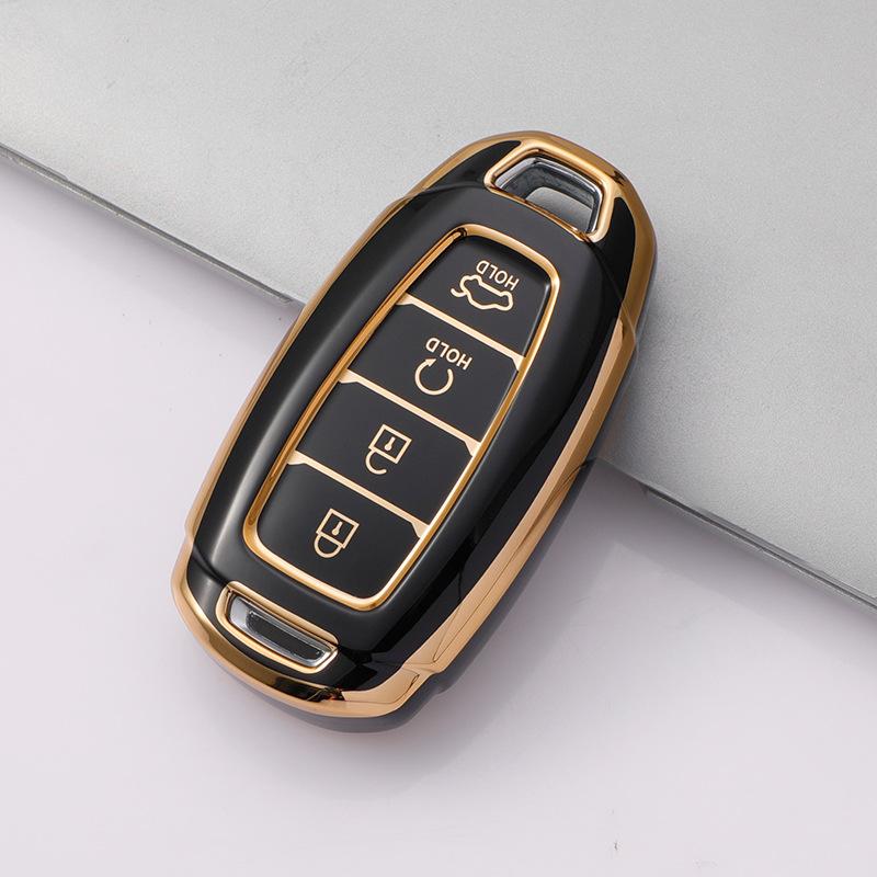 Ốp chìa khoá Hyundai Accent 2021 2023, Elantra 2023, N Line 4 nút bấm ô tô vỏ bọc smartkey bằng nhựa Tpu mạ vàng Móc Khoá