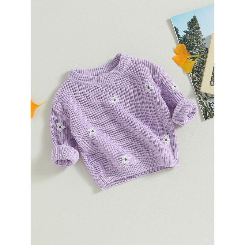 Baby Girl Sweater, Long Sleeve Crew Neck Flower Warm Knit Pullover 4