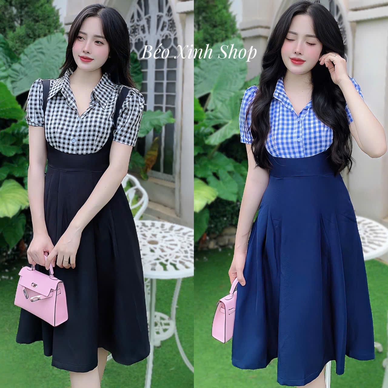[Xả Kho] Váy Đi Tiệc Phối Sơ Mi Caro Cho Nữ Vải Cotton Lạnh Cao Cấp Thanh lịch 40 - 95Kg - A.1426