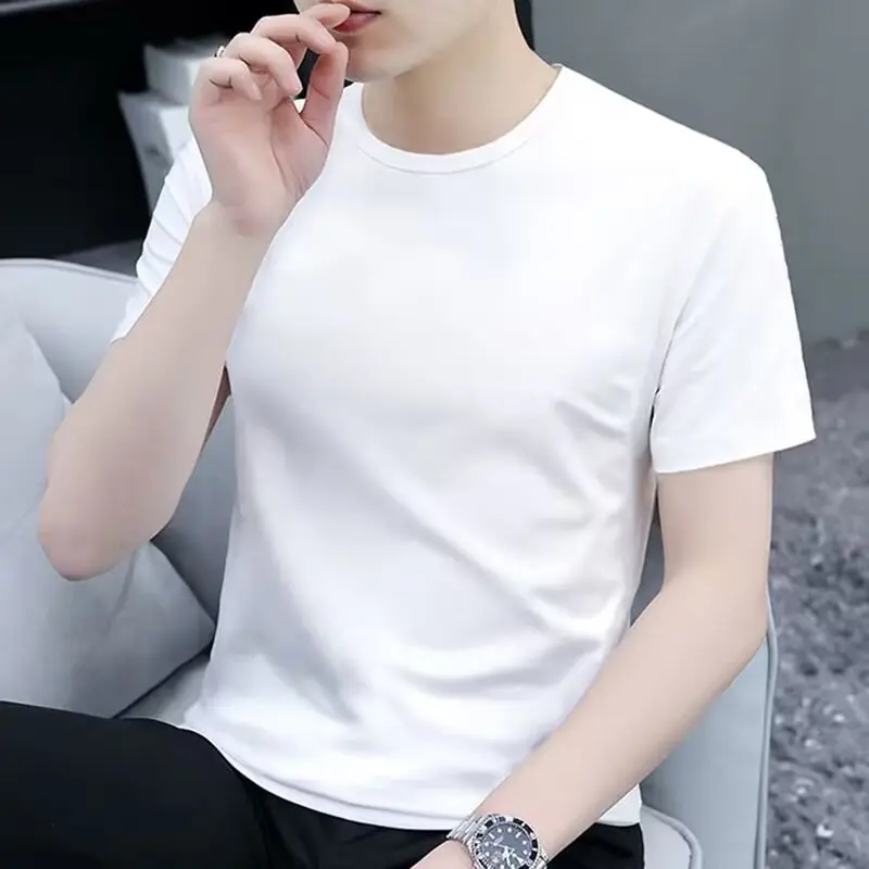 2025 New Short Sleeve T-Shirt Men 2025 Summer Short T-Shirt Base Shirt Trendy Brand Crew Neck Solid Color Men's T-Shirt Top Clothes Men