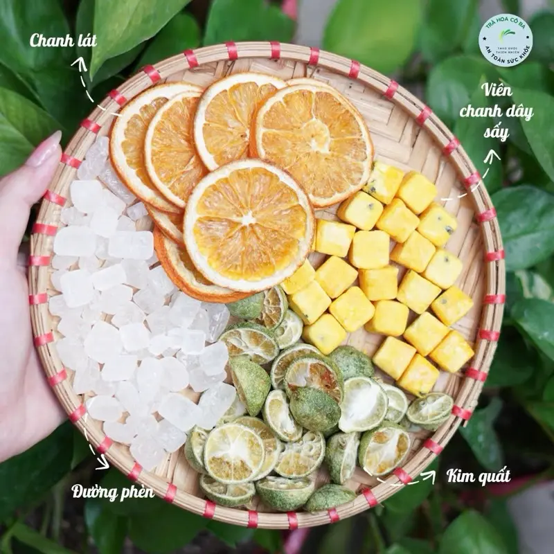 Trà Chanh dây kim quất hộp 30 gói Trà Hoa Cô Ba- Set chanh dây, kim quất , đường phèn 7
