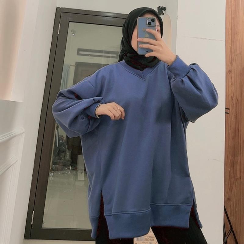 Oversize Sweater  Belah Pinggir Sweater Oblong Wanita Korean style versi dinafshn 1