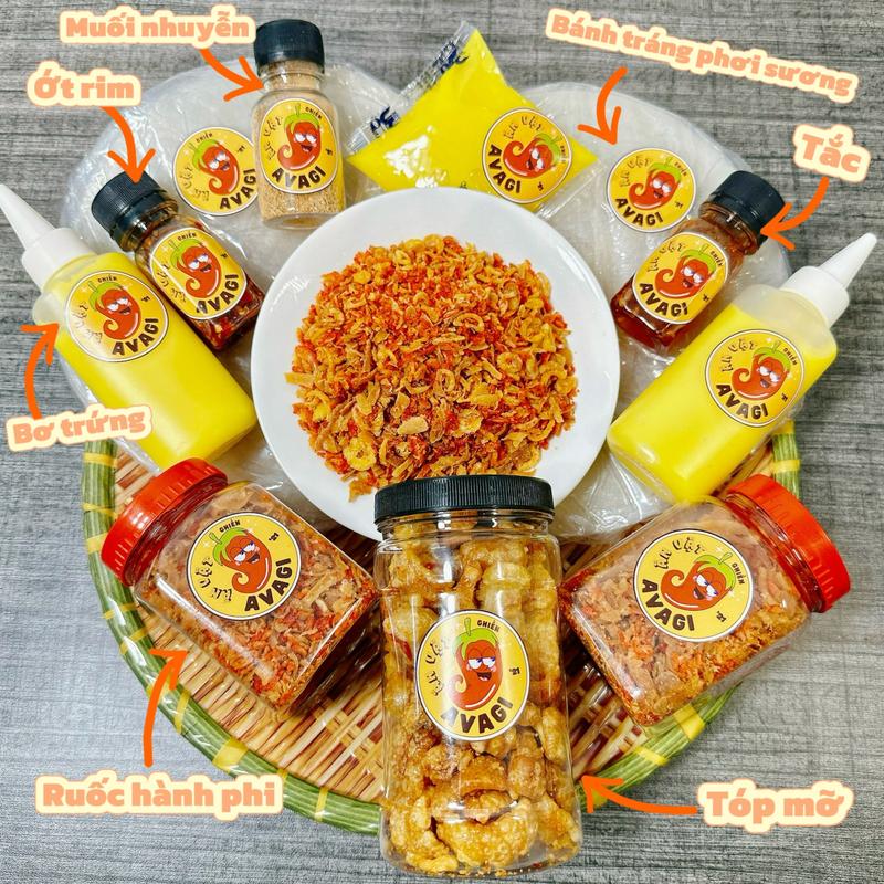 [Freeship ] Combo Siêu Cuốn AVAGI, 300g Bánh Tráng, Tóp mỡ, 2 Bơ, 100g Ruốc Hành Phi, Tắc Muối sặc Ớt rim[ĐỒ ĂN VẶT SNACKS]