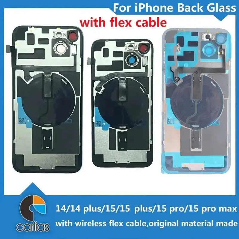 1 Piece Back Cover Glass Rear Door Housing For iPhone 14 15 Plus Pro Max With Iron Plate Magsafe Ring Wireless Flex Cable