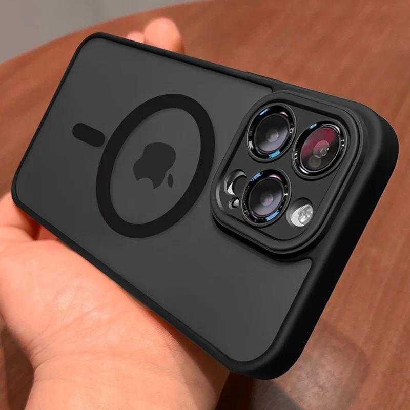 Product Introduction of Magnetic Luxury Matte Translucent Armor Shockproof Case For iPhone 15 14 13 12 11 16 Pro Max Plus Magsafe Wireless Charge Cover 6