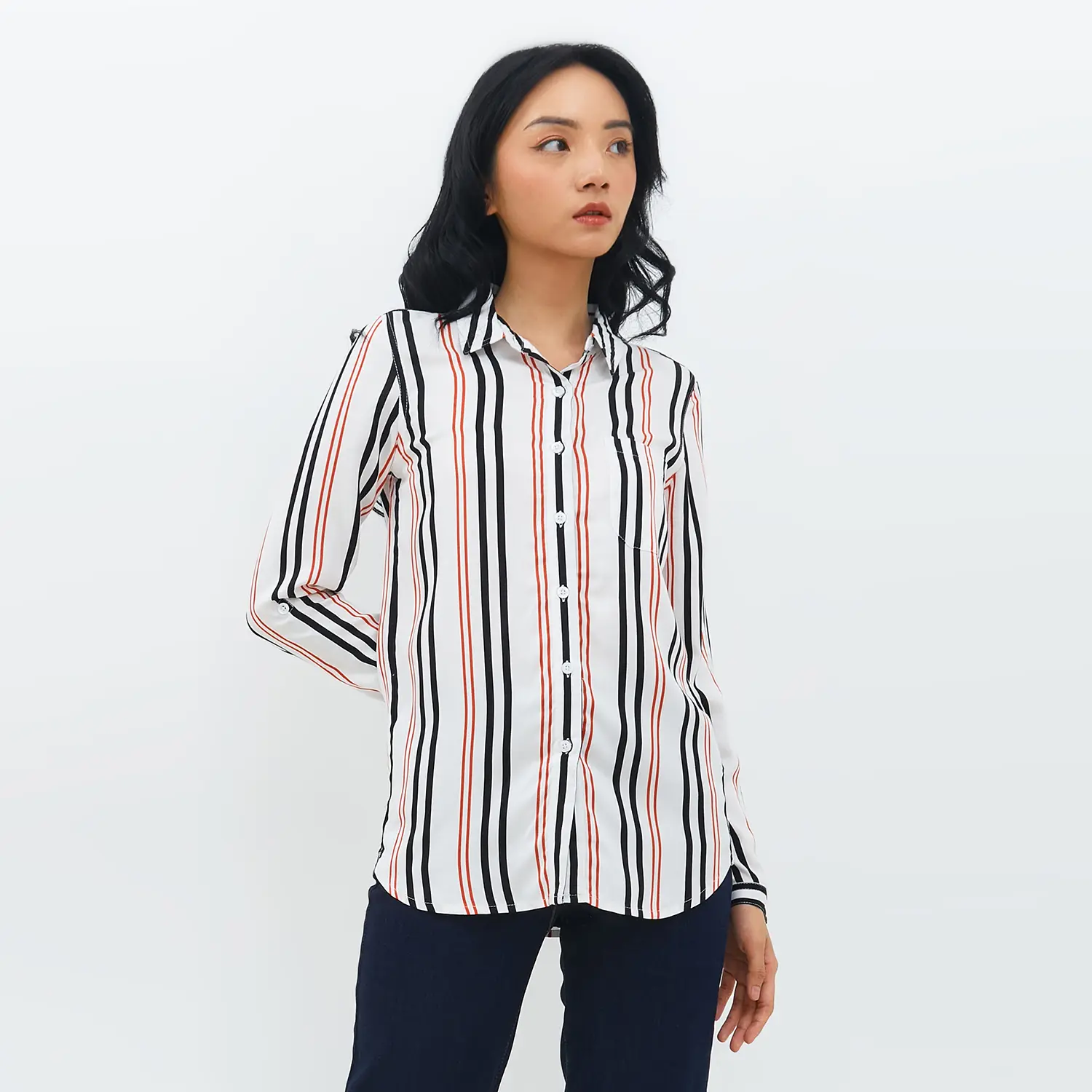Geela Official - Aemma White Stripe Shirt (G.11607) - Kemeja Wanita