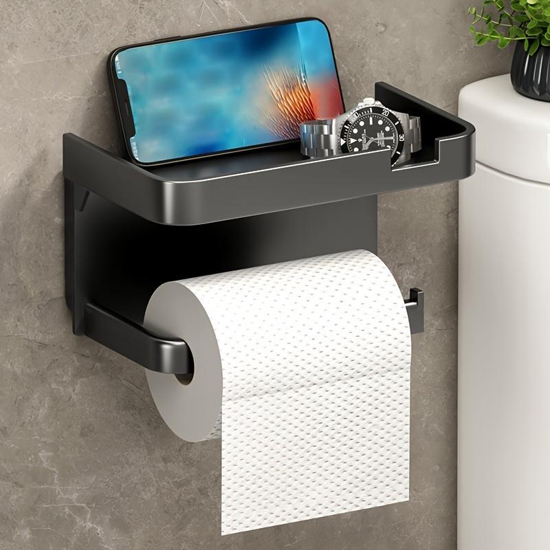 Product Introduction of Punch-free Plastic Toilet Paper Holder, 1 Count Wall Mounted Tissue Roll Dispenser with Phone Shelf, Bathroom Tissue Roll Holder for Home 13