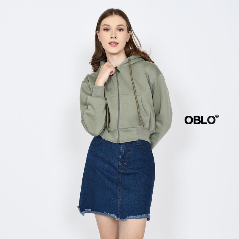 OBLO Hoodie Crop Wanita Fllece All Size Fit Fleece Tebal Zipper 2