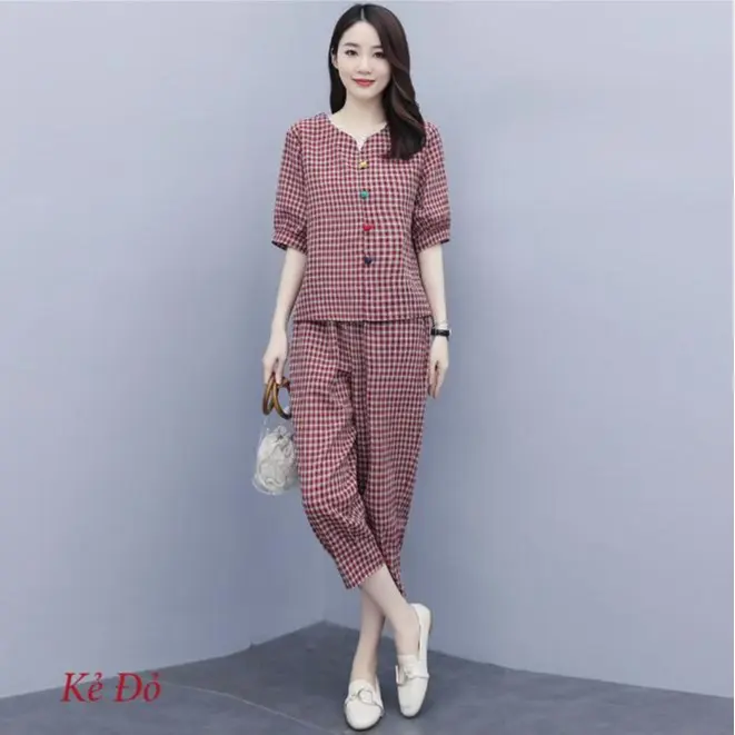 Mẫu Bộ Kẻ Caro , Chất Kẻ Chéo Thái, phù hợp với mọi lứa tuổi , Đủ Size 45-83KG Đồ  bộ nữ mặc ở nhà  Voi Women Áo Quần Ngủ