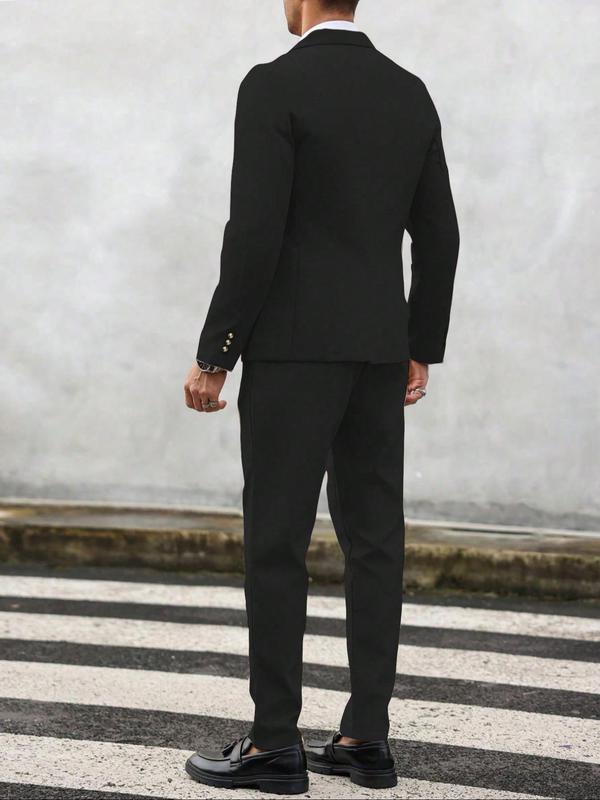 Men's Solid Color Business Suit Set, Slim Fit Lapel Neck Blazer & Pants, Men's Summer Clothes for Work Office Business, Menswear 7