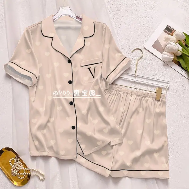 Bộ  Ngủ Lụa Lạnh Dành Cho Nữ,  Mùa Hè, Chăm Sóc, Áo Ngắn Tay Và Quần Đùi, Dáng Rộng Và Thoải Mái,   Nhà, Bộ  Lụa Chất Lượng Cao, Có Thể  Ngoài live đồ sát nách mặc home wear đệm ngực