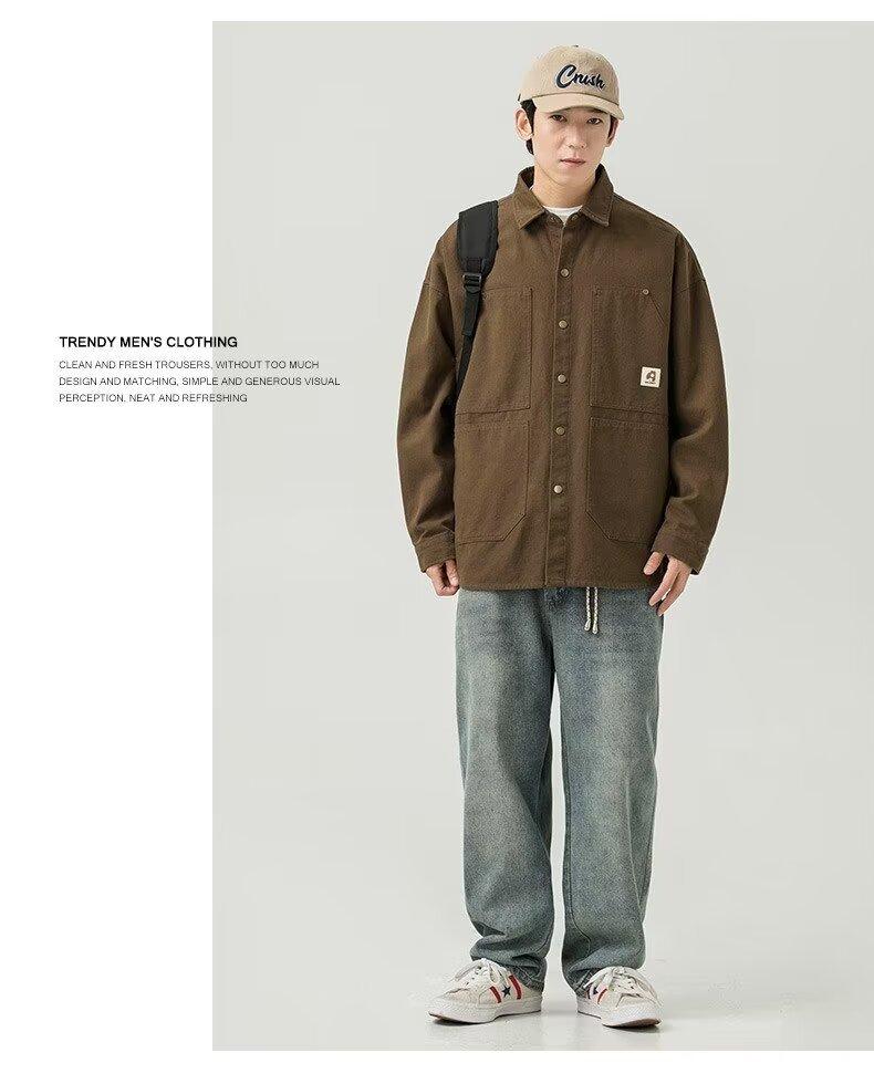 Product Introduction of Men's washed vintage long sleeve work shirt Artistic style cotton large size shirt jacket 3