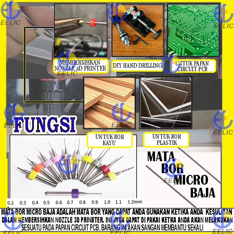 EELIC MBM-0.6MM Mata bor micro 0.6 mm baja tungsten circuit pcb cleaning kit mesin cnc 3d printer 3