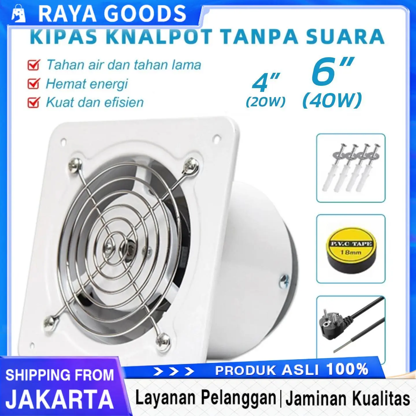 Exhaust Fan Kamar Mandi WC Toilet 4 Inch 6 Inch Kipas Angin Ventilasi Plafon Dinding Anti Bau Lembab Motor Tembaga Awet Ball Bearing Low Watt Katup Anti Nyamuk Kecoa Hening
