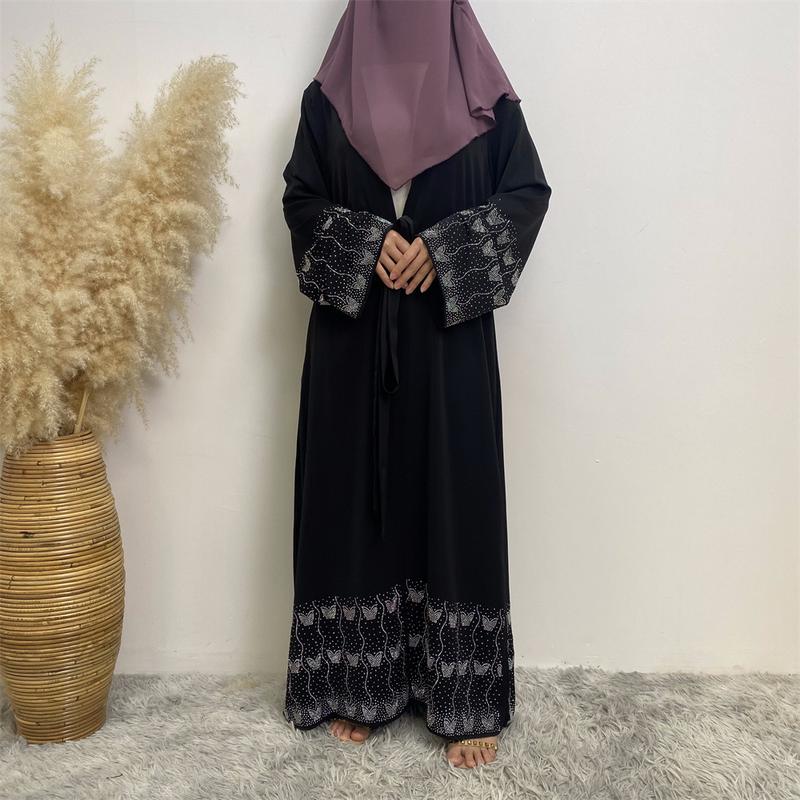 Product Introduction of Trendy Muslim Slim Fit Cardigan with Pockets Fashion Middle Eastern Embroidered Abaya 1431 5