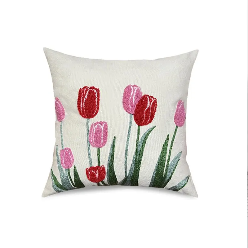 Tulip Pattern Cushion Cover, 1 Count Square Throw Pillow Cover without Filler, Household Decoration Supplies for Home Living Room Bedroom 3