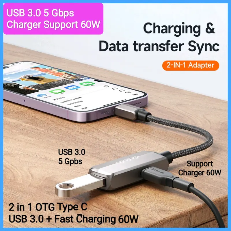 Mcdodo OTG Type C ke USB 3.0 dan Charger 60W Flashdisk Hardisk 2TB 1