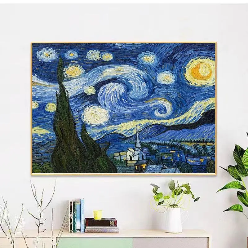 Van Gogh Starry Night Castle Diamond Painting 2023 New Ins Style DIY Handmade Self-Adhesive Framed Living Room Cross Stitch Gift