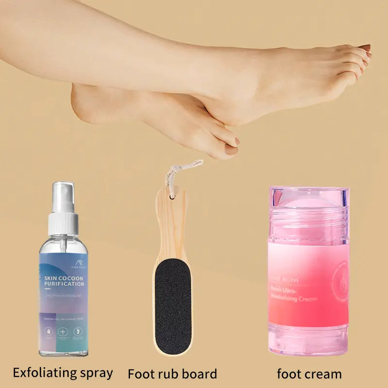 AmieRuth Foot Care Trilogy: Callus Remover for Damaged & Cracked Heels, Wooden Foot File, & Peach-Scented Nourishing Foot Cream | Ultimate At-Home Spa Experience for Soft, Moisturized Skin