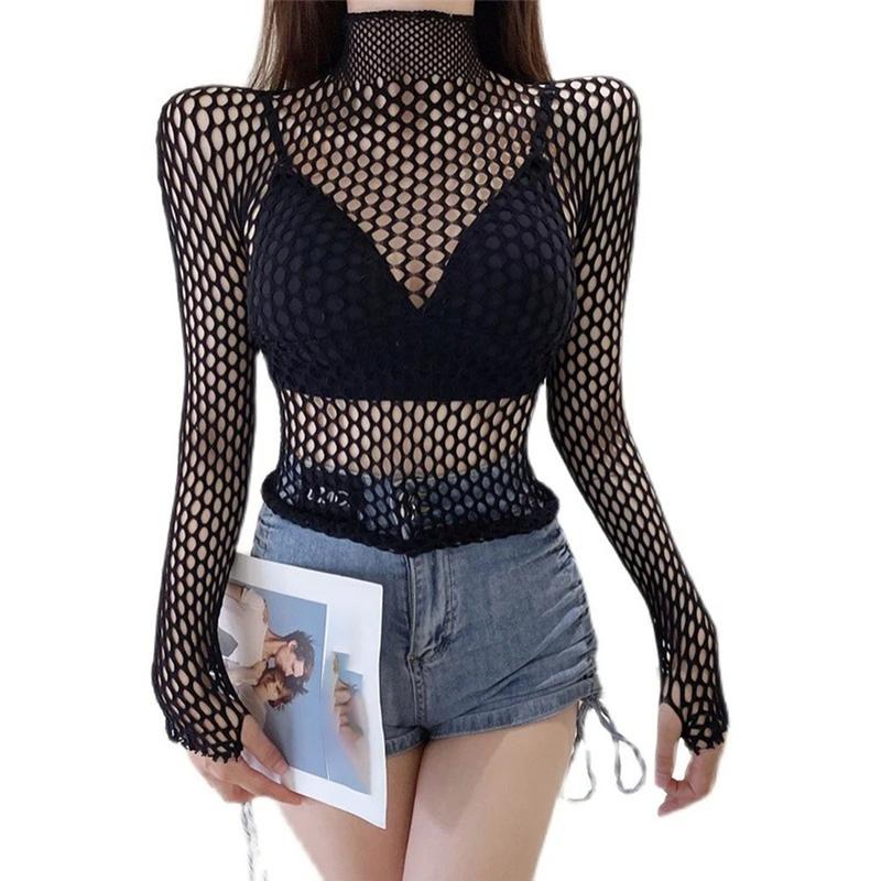 Áo Dài Tay Lưới, Dành Cho Nữ, Thiết Kế Khoét Lỗ Vui Nhộn Thời Trang, Dáng Ôm, Gợi Cảm, Hàng Mới Về, Áo Lưới Cá 7