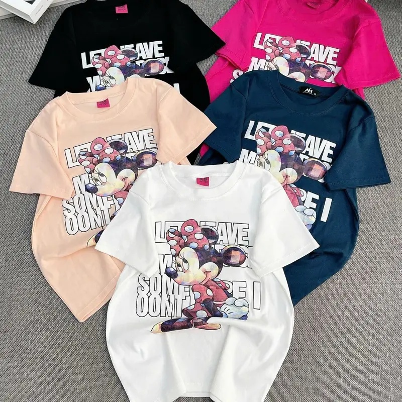 | A279| - áo thun nữ babytee from ôm vừa [  Chuột Nơ Bi Đỏ] borrip, co giãn,  Cổ Tròn Women Top Nhung
