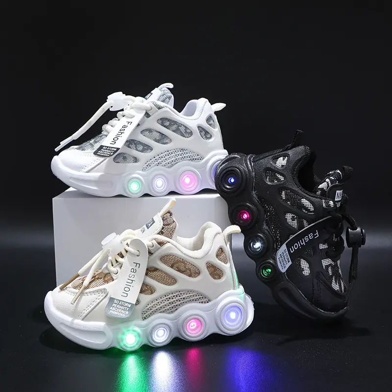 Giày Hợp Xu hướng Có Đèn LED, Dành Cho Trẻ Em, Thích Hợp Cho Bé 1-6 Tuổi, Lưới Ruy Băng Chữ Cái, Thoáng Khí, Giày Nhẹ Thường Ngày Được Khuyến Nghị Nên Lựa Chọn Lớn Hơn Một Cỡ, 2023 0